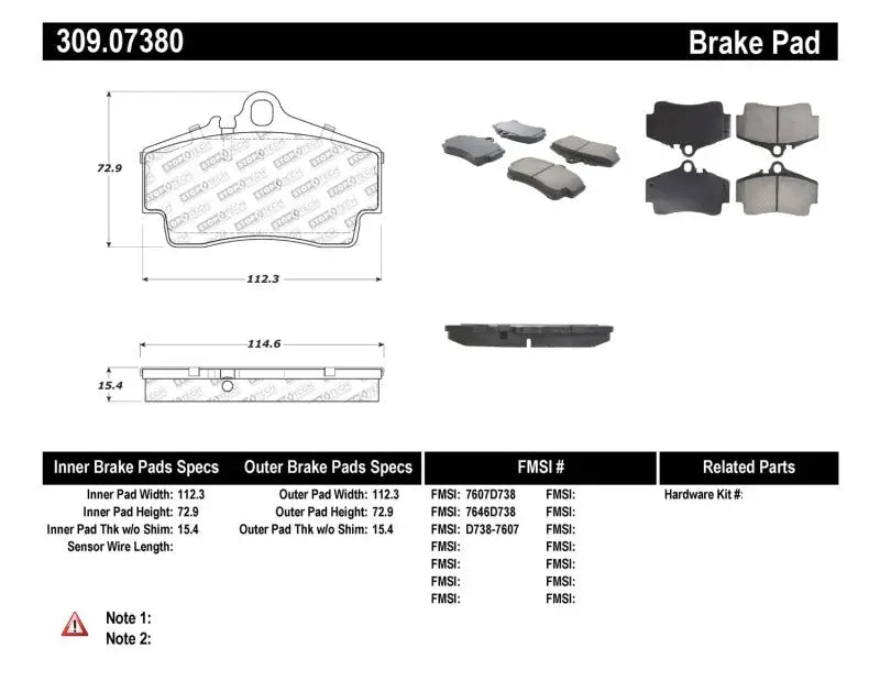 Brake pads specs and dimensions for StopTech Performance rear brake pads on Porsche Boxster and 911
