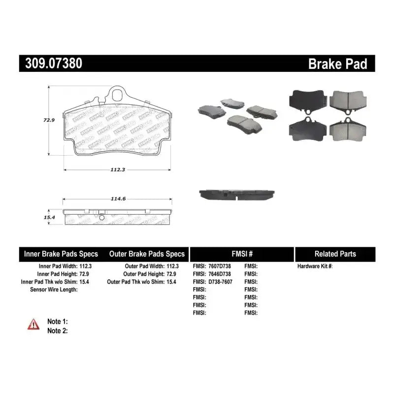 Brake pads specs and dimensions for StopTech Performance rear brake pads on Porsche Boxster and 911