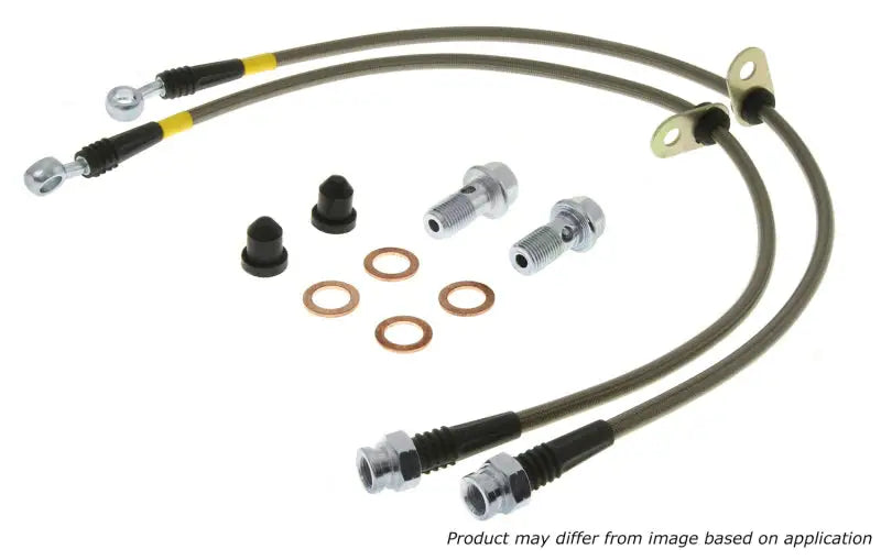 StopTech Porsche front stainless steel brake line kit with green hoses