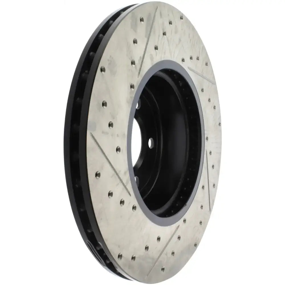 StopTech Sport drilled slotted rear left rotor with silver perforated design
