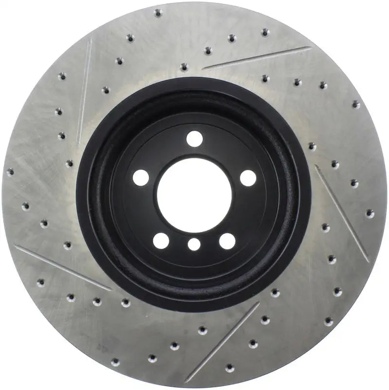 StopTech Sport Drilled rear left rotor with silver perforated design