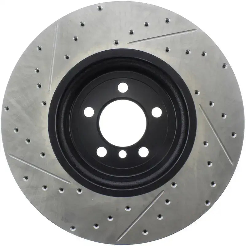 StopTech Sport Drilled rear left rotor with silver perforated design