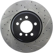 StopTech Sport Drilled rear left perforated brake rotor with black hub