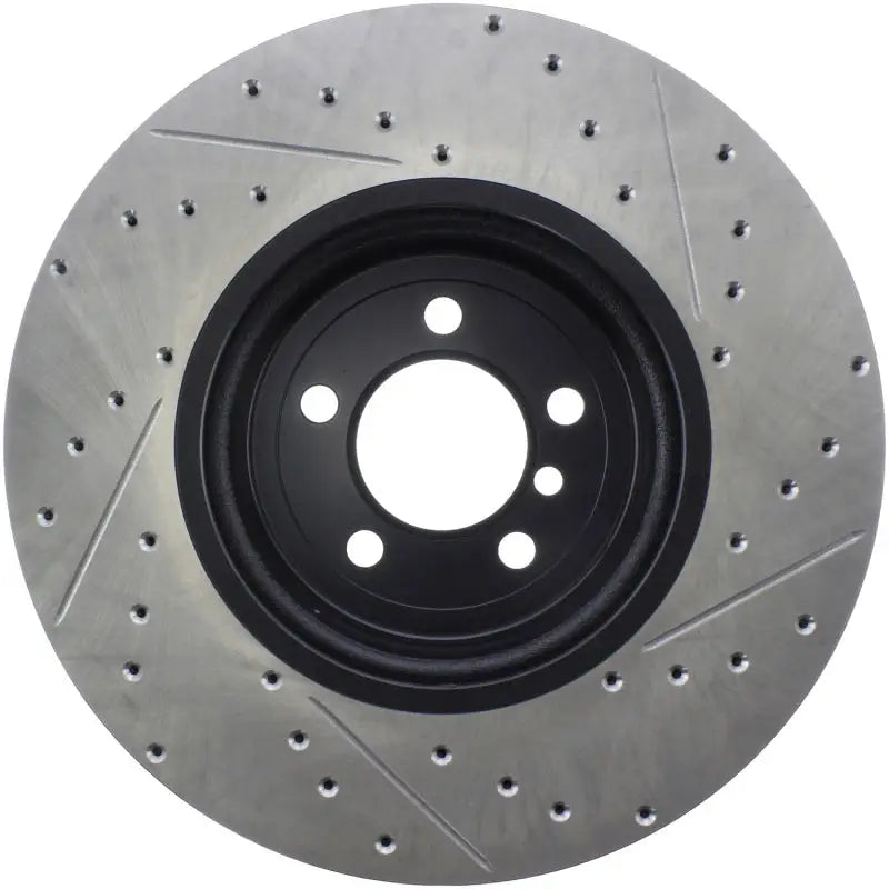 StopTech Sport drilled slotted rear right rotor with silver perforated design