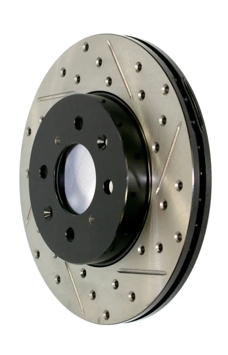 StopTech Sport Drilled rear right rotor with silver perforated design