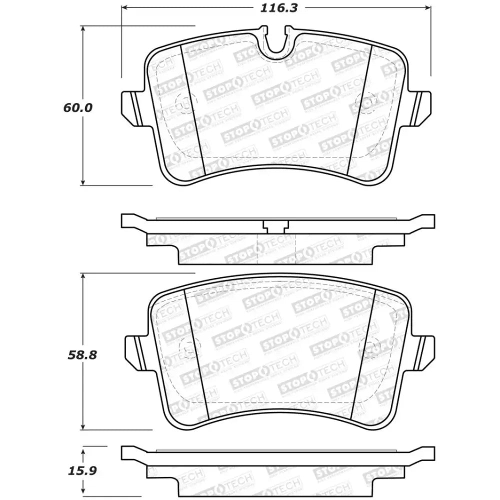Automotive brake pad dimensions for StopTech Street Brake Pads - Rear, perfect street brake pads