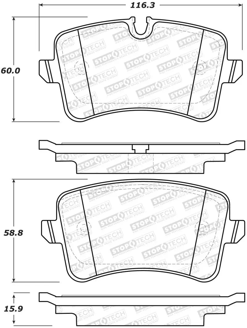 Automotive brake pad dimensions for StopTech Street Brake Pads - Rear, perfect street brake pads