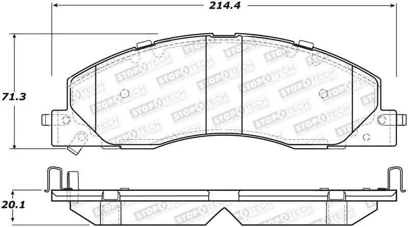 Technical drawing of a brake pad with dimensions for StopTech Street Brake Pads Rear