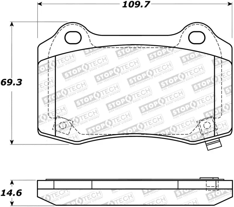 Brake pad with dimensions for StopTech Street Brake Pads, perfect street brake pads upgrade