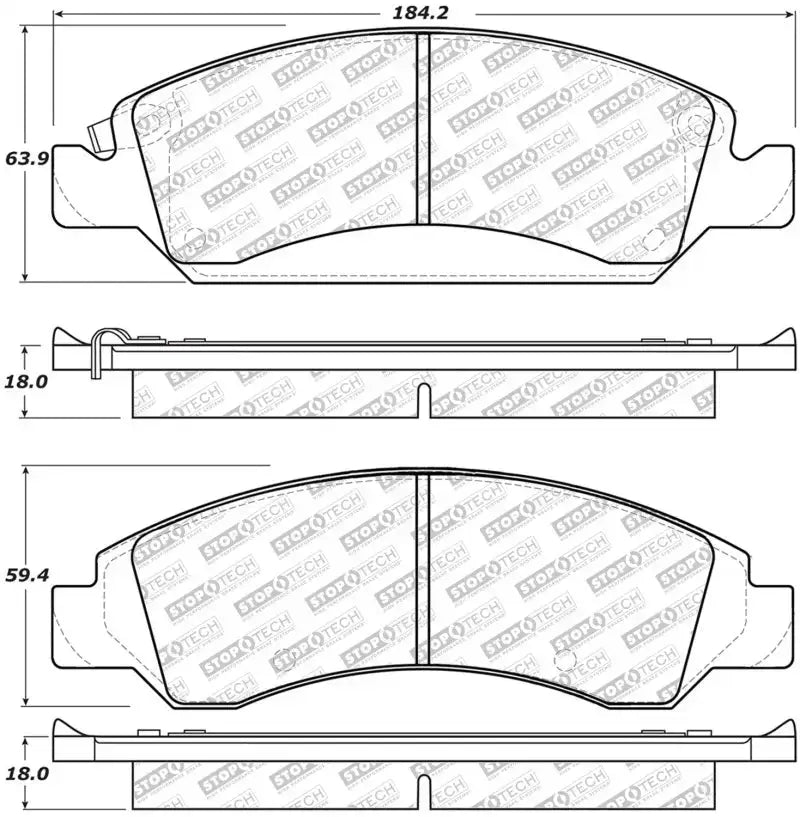 StopTech Street Select brake pads with dimensions and specs