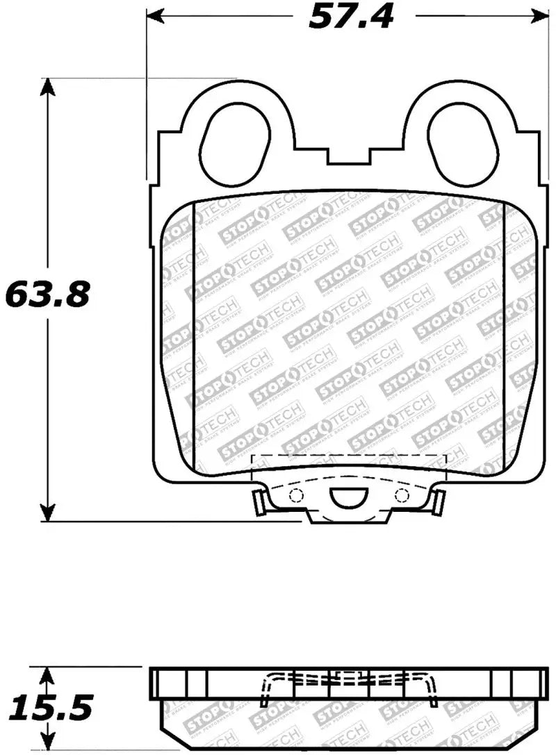 Brake pad with dimensions for StopTech Street Select Brake Pads front/rear system