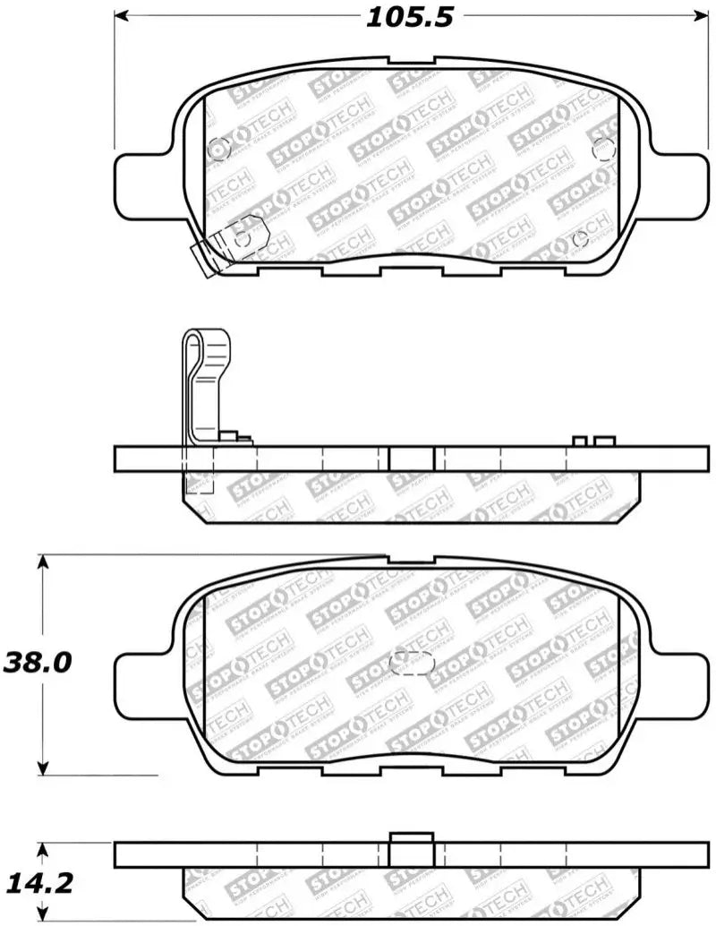 Technical drawing of StopTech Street Select Brake Pads for front brake system