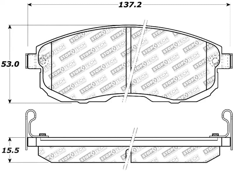 Automotive brake pad with dimensions for StopTech Street Select Brake Pads Front