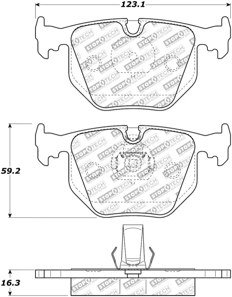 Brake pads diagram with dimensions for StopTech Street Select Front Brake Pads