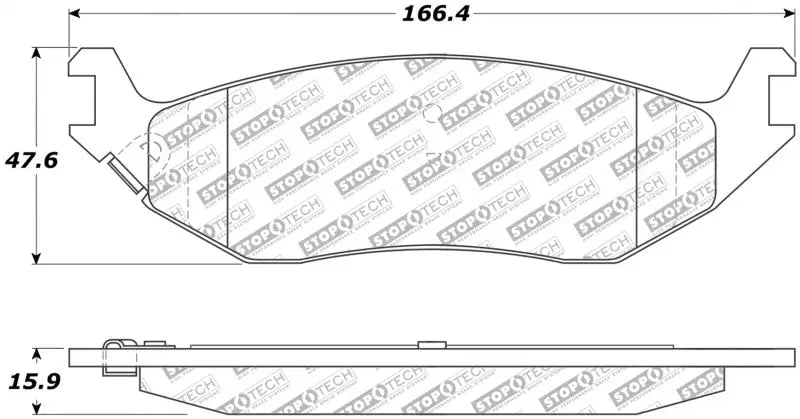 Brake pads with dimensions for StopTech Street Select Brake Pads Front style