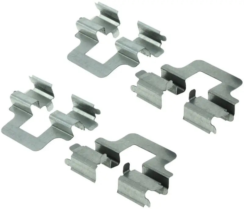 Four silver-colored brake pad clips for StopTech Street Select Brake Pads rear setup