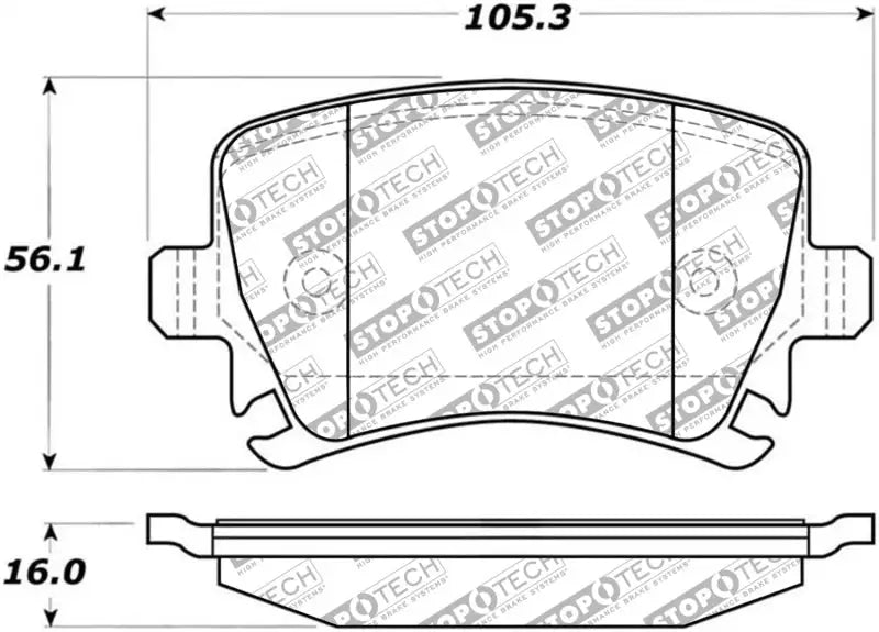 StopTech Street Select Brake Pads rear with detailed brake pad dimensions for max stoptech street select performance