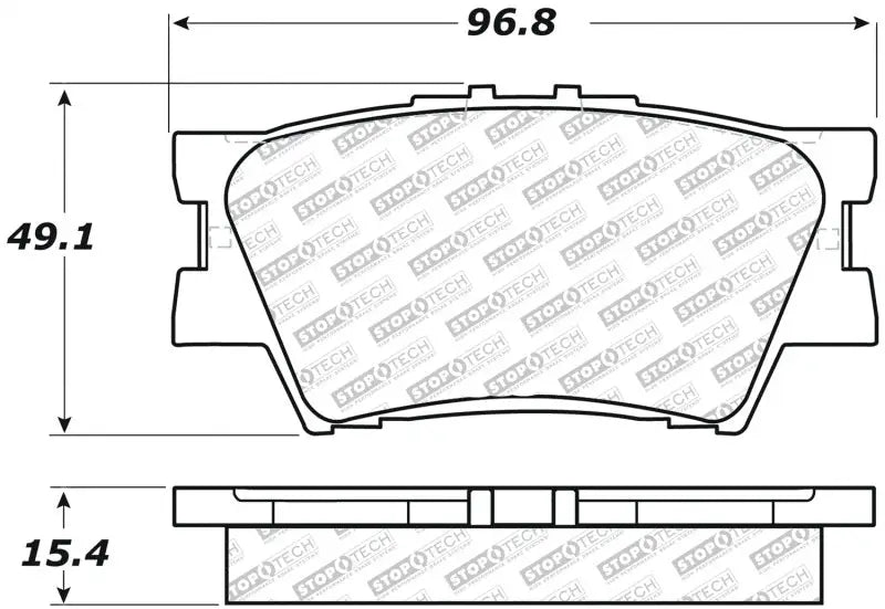 Brake pad dimensions for StopTech Street Select Brake Pads rear application