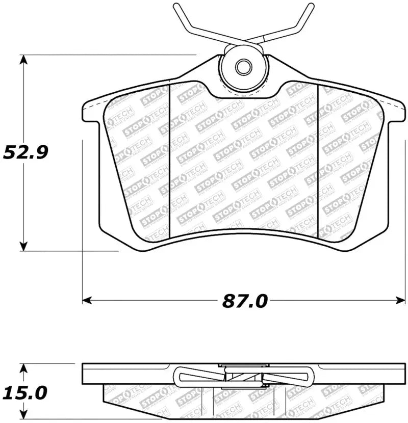 Brake pad with dimensions for StopTech Street Select Brake Pads Rear, high-quality brake pads