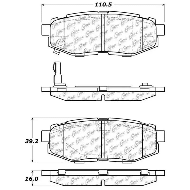 Brake pads set with dimensions for StopTech Street Touring rear brake pads on Subaru BRZ