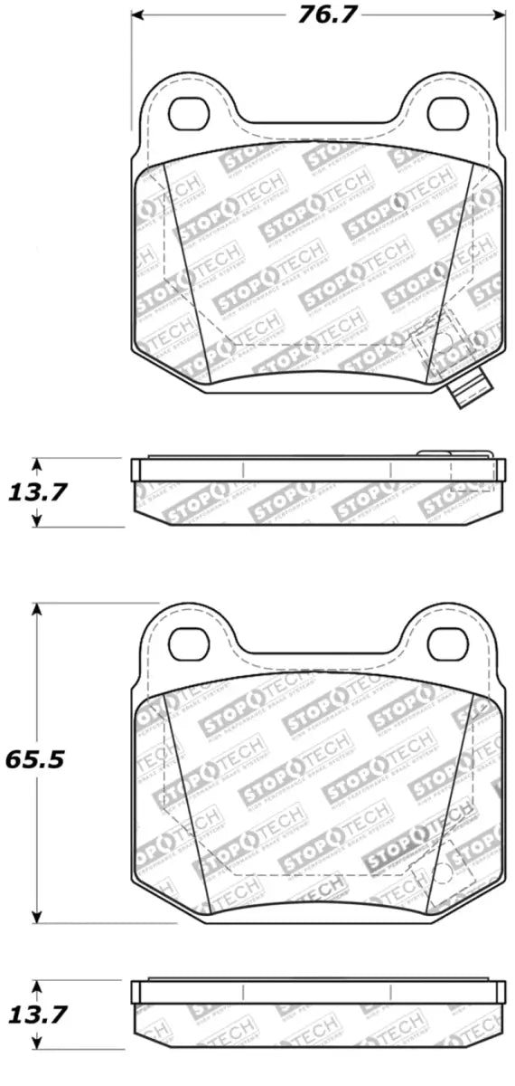 StopTech Street Touring ST-22 2-Piston Rear Caliper Brake Pads, dimensions and design view, RV, Automotive, Powersports, off-road, marine, exterior, truck accessories, interior, truck bed, rv parts, Truck & Automotive, Parts, Brakes, Rotors & Pads, AVADA - Best Sellers