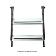 STP-221 Mor/Ryde Quick Connect Entry Step for RVs featuring dual aluminum steps and sturdy black frame.