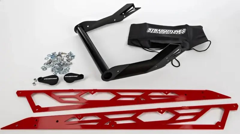 Red and black snowmobile running board kit for Straightline clutch kit 0-3k with adj weights pol