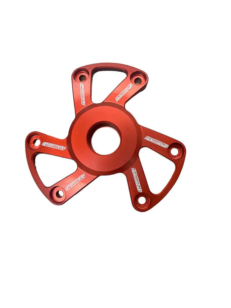 Red three-spoke metal motorcycle sprocket for Polaris P22 clutch cover replacement