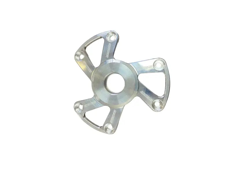 Silver metallic five-spoke clutch cover adapter for Polaris P22 in anodized red style