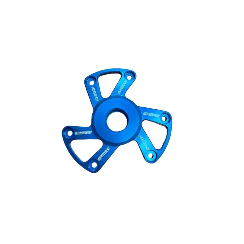 Blue three-spoke bicycle chainring spider for Polaris P22 clutch cover anodized blue