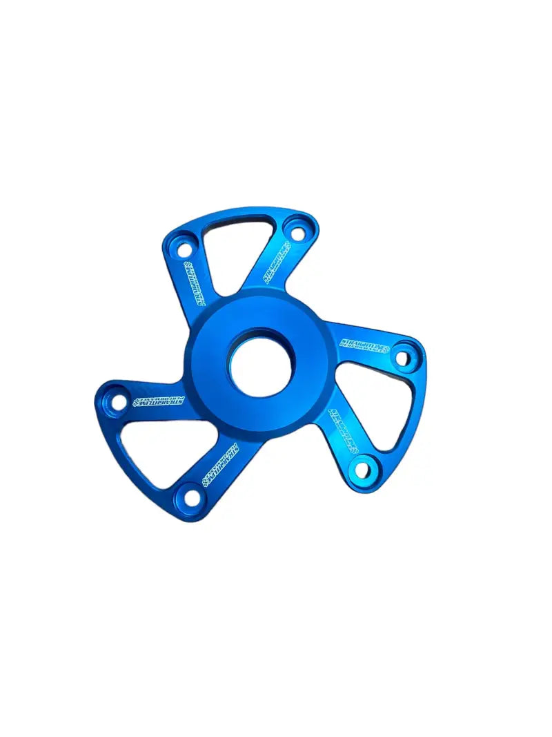 Blue three-spoke bicycle chainring spider for Polaris P22 clutch cover anodized blue