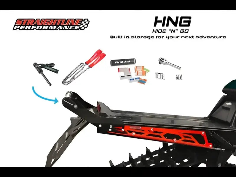 Snowmobile tunnel with integrated storage and black purple pol rear bump for extra style