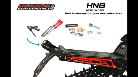 Snowmobile rear bump with black purple pol storage for tools and emergency supplies