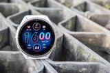 White GPS smartwatch with vibrant display and black silver rear bump for style