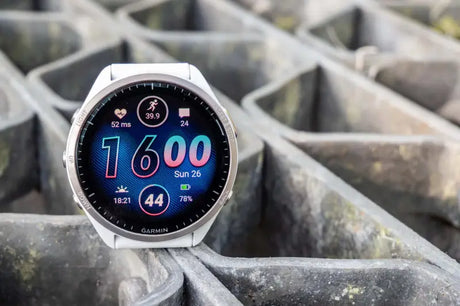White GPS smartwatch with vibrant display and black silver rear bump for style