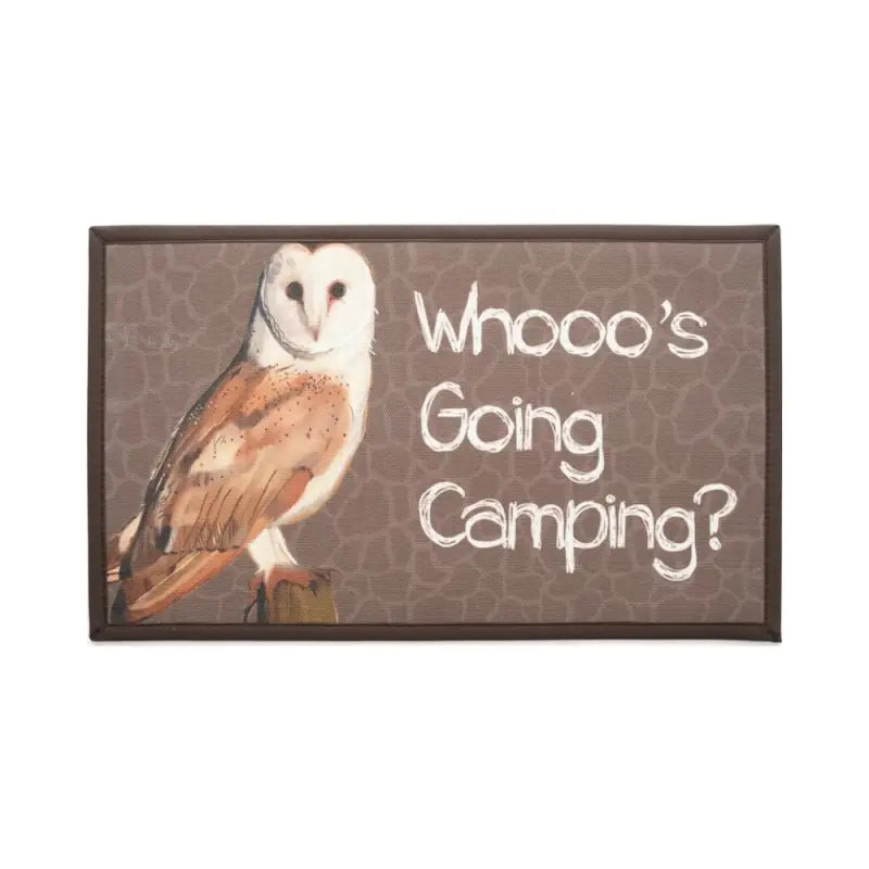 Rectangular camping textilene mat with owl and camping message design