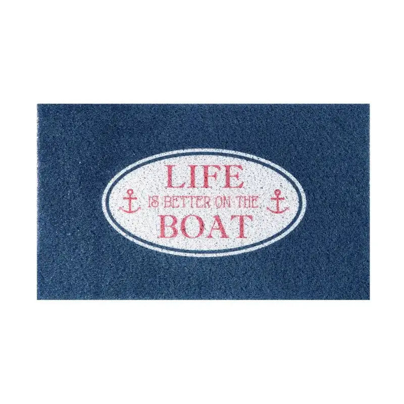 Navy doormat with the text "Life is Better on the Boat" from Kittrich.