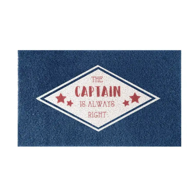 "The Captain Is Always Right" navy blue doormat by Kittrich, STRB-21477-10, unique nautical home decor.
