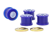 Blue polyurethane Mazda Miata sway bar link bushing kit with metal sleeves and gold washers