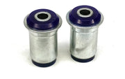 Two silver and purple control arm bushings from SuperPro bushing kit for Volvo 740
