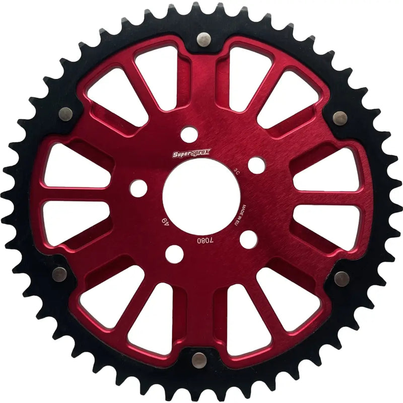 Supersprox Stealth 49T Rear Sprockets RST-7080:49-Red - Red Black Sprocket Alum Car Steel Teeth
