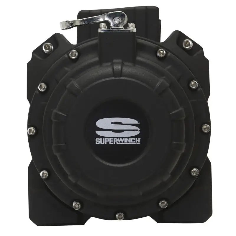 Black Superwinch Tiger Shark 18000SR with synthetic rope for heavy-duty loads