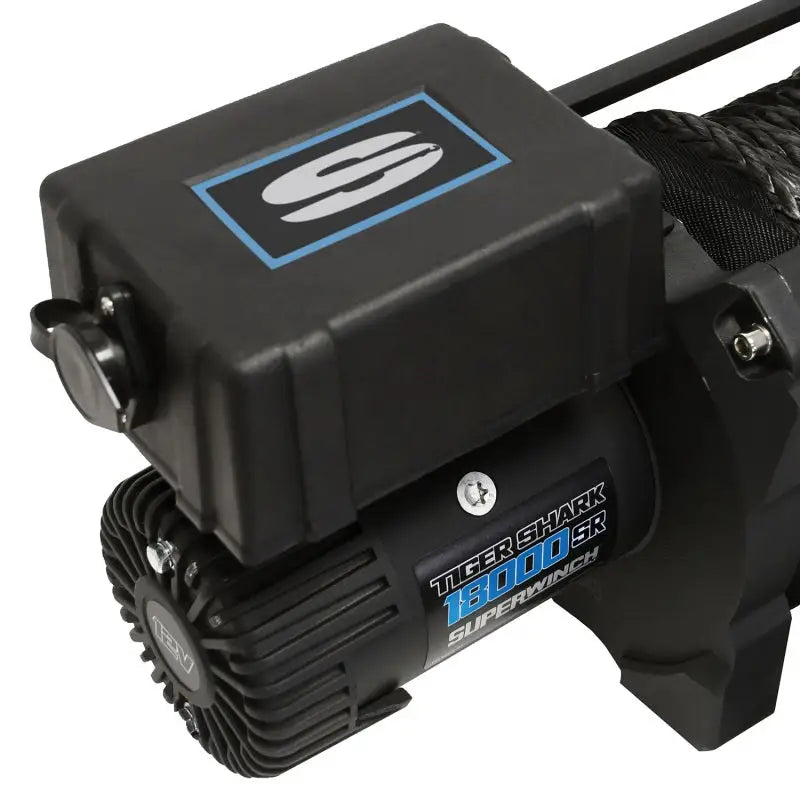 Black Tiger Shark 18000SR winch with synthetic rope for heavy-duty pulling tasks