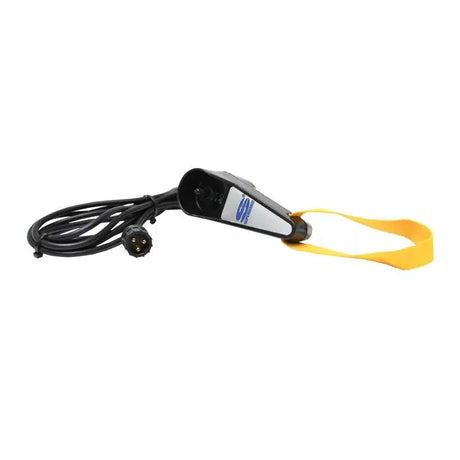 Black electric vehicle charger with yellow strap for Superwinch winches