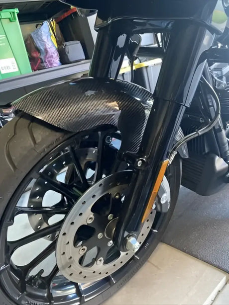 Motorcycle front wheel and fender with Swisher 2in Ball Coupler for easy towing