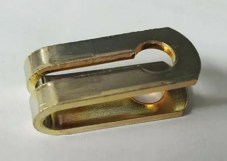 Gold-colored metal clevis fastener for Swisher Clutch Cable Clevis 9023MOD