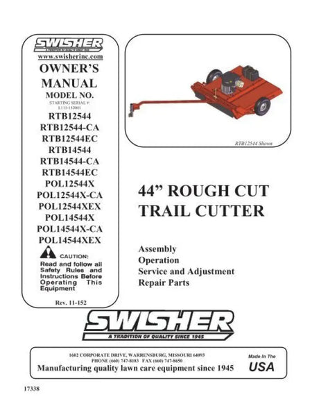 Lawn mower owner’s manual for Swisher Jam Finish Cut Mower NB121