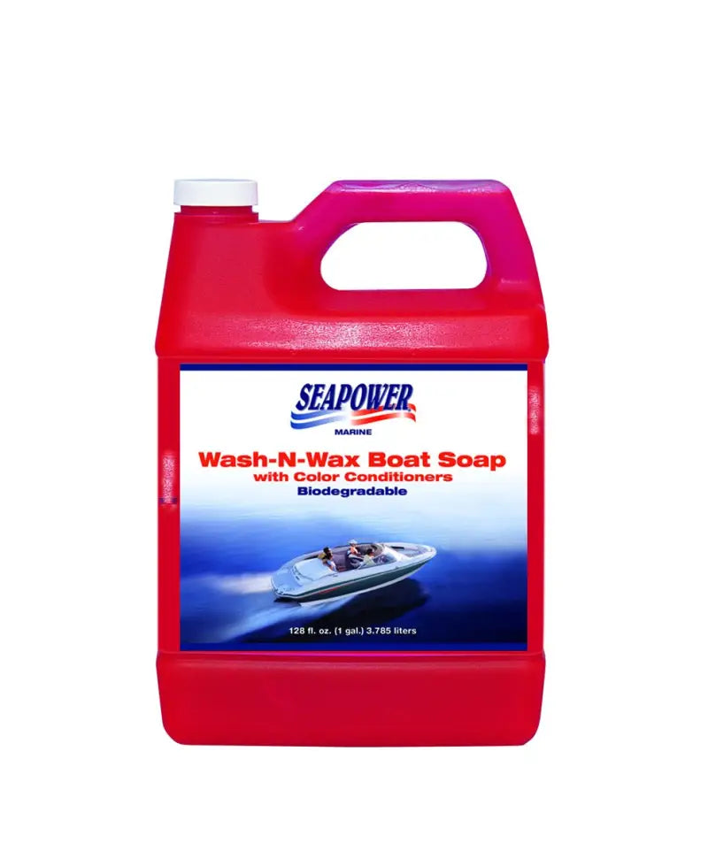Red container of SWS-32 T.R. Industy Seapower Wash wax boat soap for cleaning boats