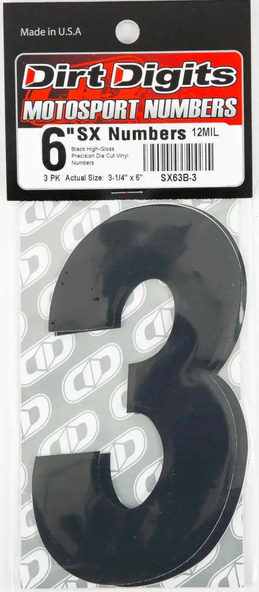 SX63B-3 #3 6" Black Super X Digits 3/Pk