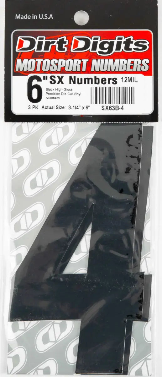 SX63B-4 #4 6" Black Super X Digits 3/Pk